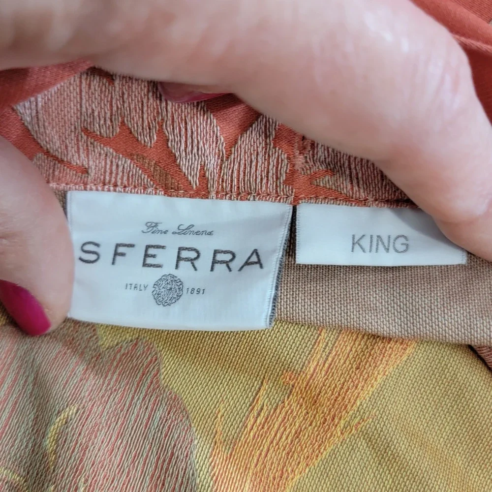 Sferra King Duvet Set 3 piece Terracotta Floral Egyptian Cotton‎ Jacquard Italy